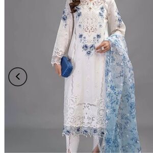 Maria B White & Blue Floral Embroidered suit - OPEN TO ALL OFFERS